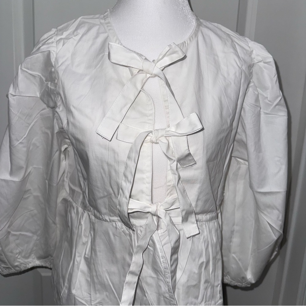 NWOT White Tie Front Blouse